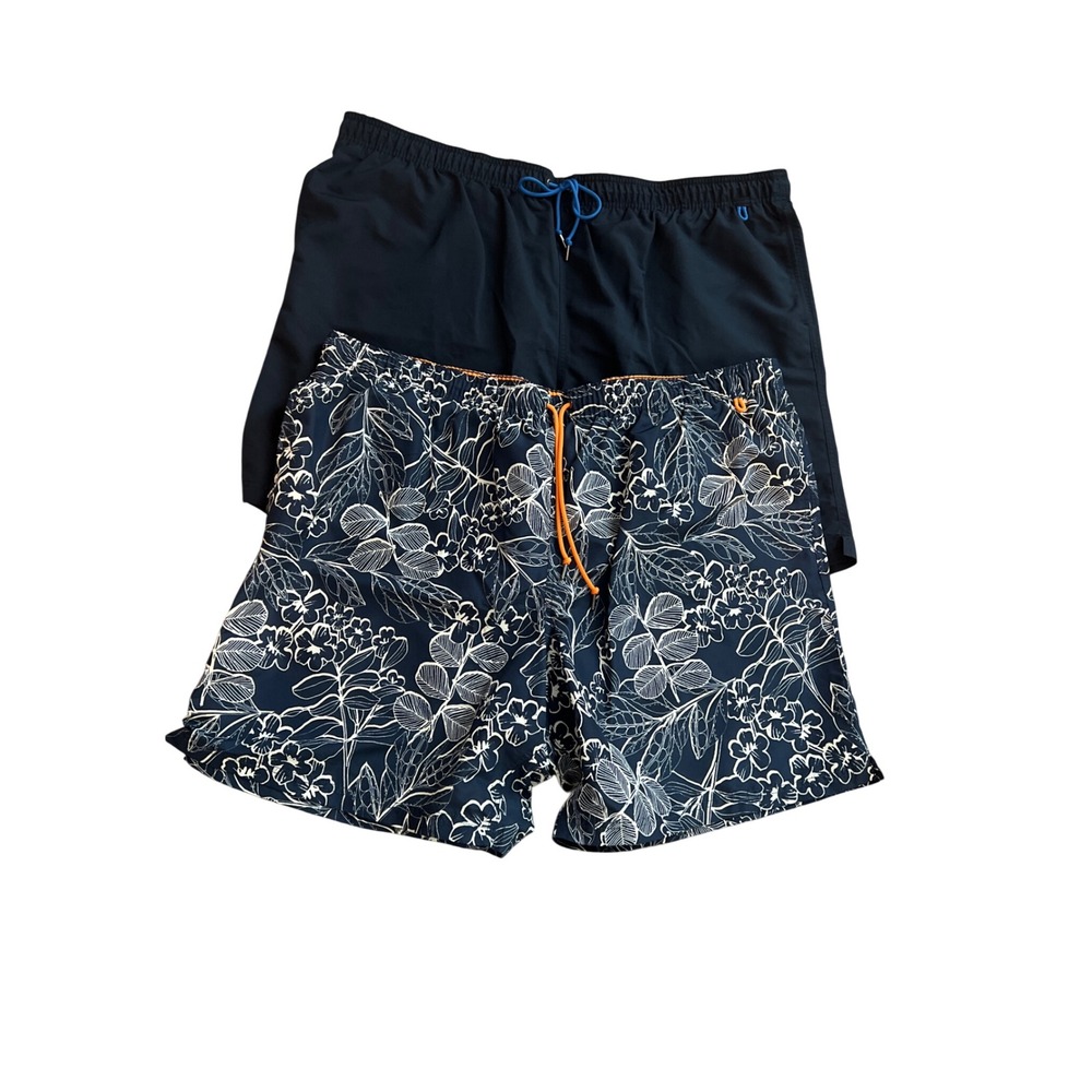 Lands End Mens Swim Trunks Lot of 2 Navy Blue Floral Board Shorts 3XL Tall